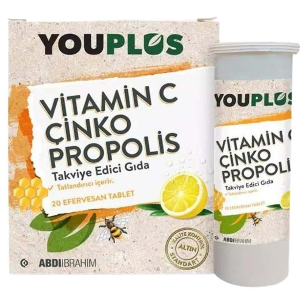 YOUPLUS VİTAMİN C + ÇİNKO + PROPOLİS 20 EFERVESAN TABLET