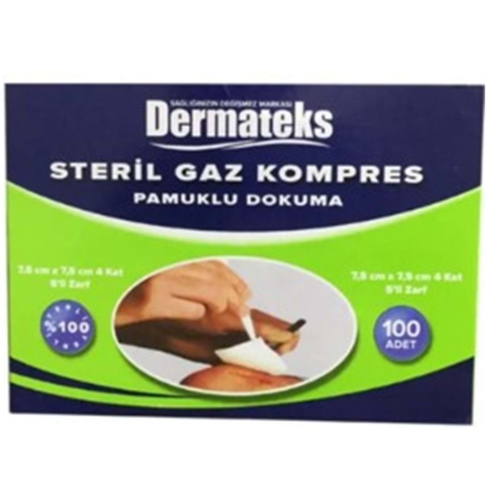 DERMATEKS GAZLI BEZ 7,5 CM X 7,5 CM 4 KAT 5Lİ ZARF 100 ADET