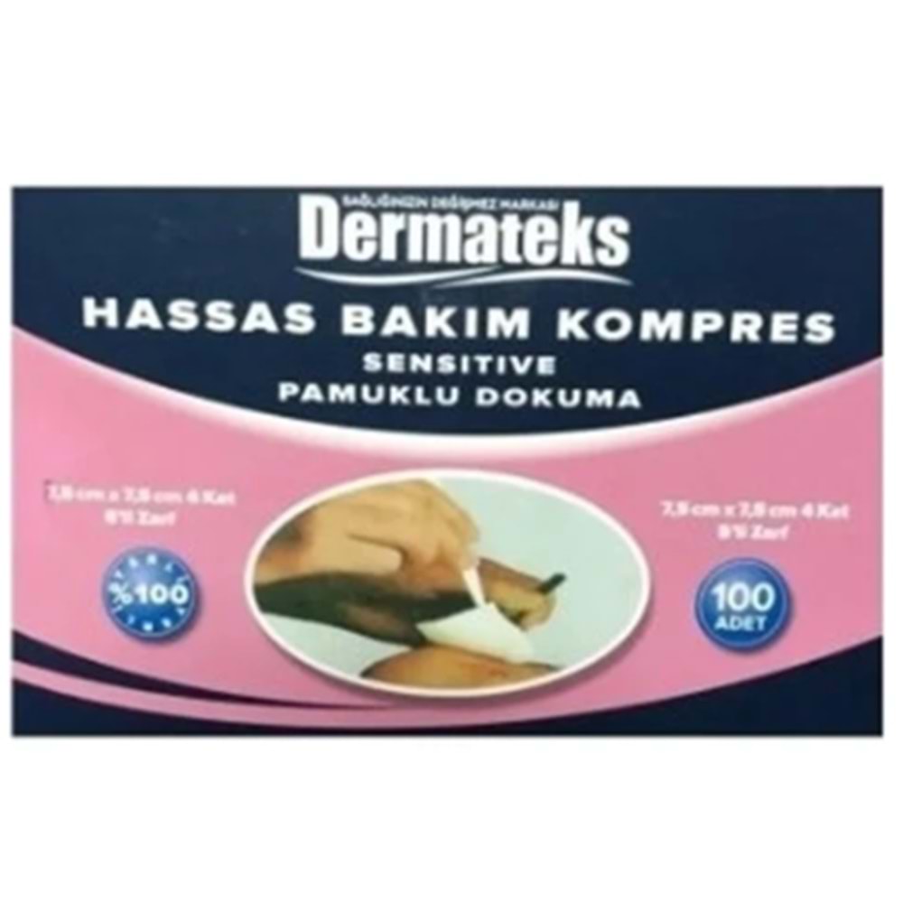 DERMATEKS EMİCİ GAZLI BEZ 7,5 CM X 7,5 CM 4 KAT 5Lİ ZARF 100 ADET