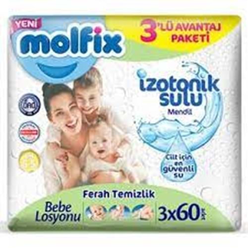 MOLFİX ISLAK MENDİL İZOTONİK SULU 3 X 60 ADET