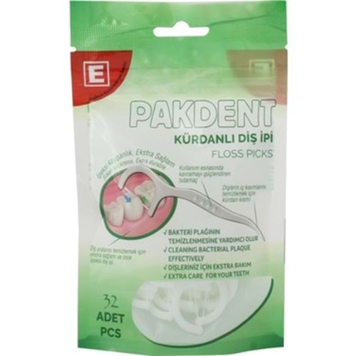PAKDENT KÜRDANLI DİŞ İPİ POŞET 32 ADET