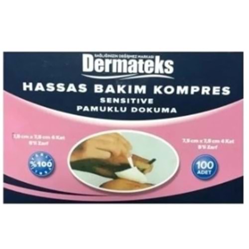 DERMATEKS EMİCİ GAZLI BEZ 7,5 CM X 7,5 CM 4 KAT 5Lİ ZARF 100 ADET