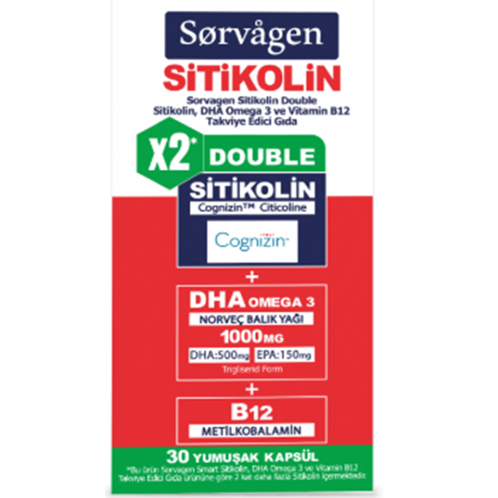 SORVAGEN SMART DOUBLE SİTİKOLİN & DHA OMEGA 3 VİTAMİN B12 30 KAPSÜL